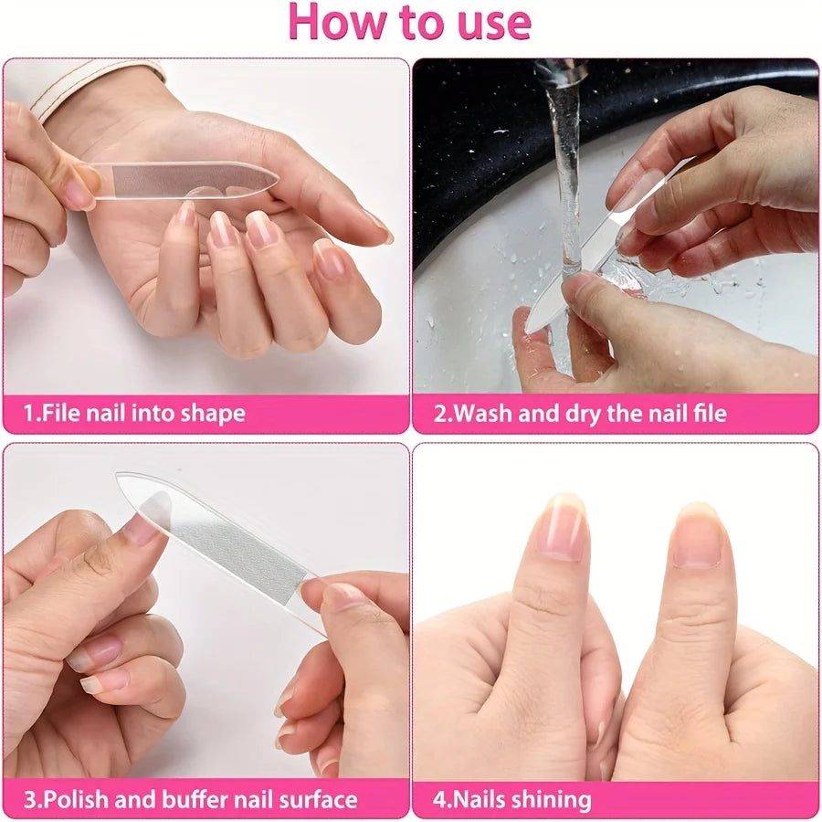 3-Piece Nano Glass Nail File Set – DIY Manicure Tools Nail File Set PLUSH