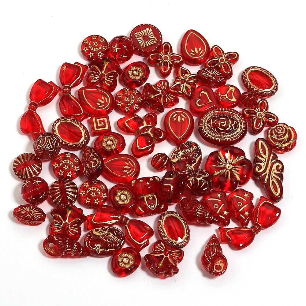 50g Vintage Acrylic Butterfly Flower Spacer Beads – DIY Jewelry Acrylic Spacer Beads PLUSH red