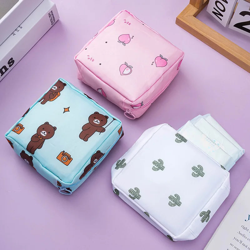 Mini Menstrual Organizer Pouch – Reusable Nylon Storage Bag Feminine Hygiene Organizer PLUSH