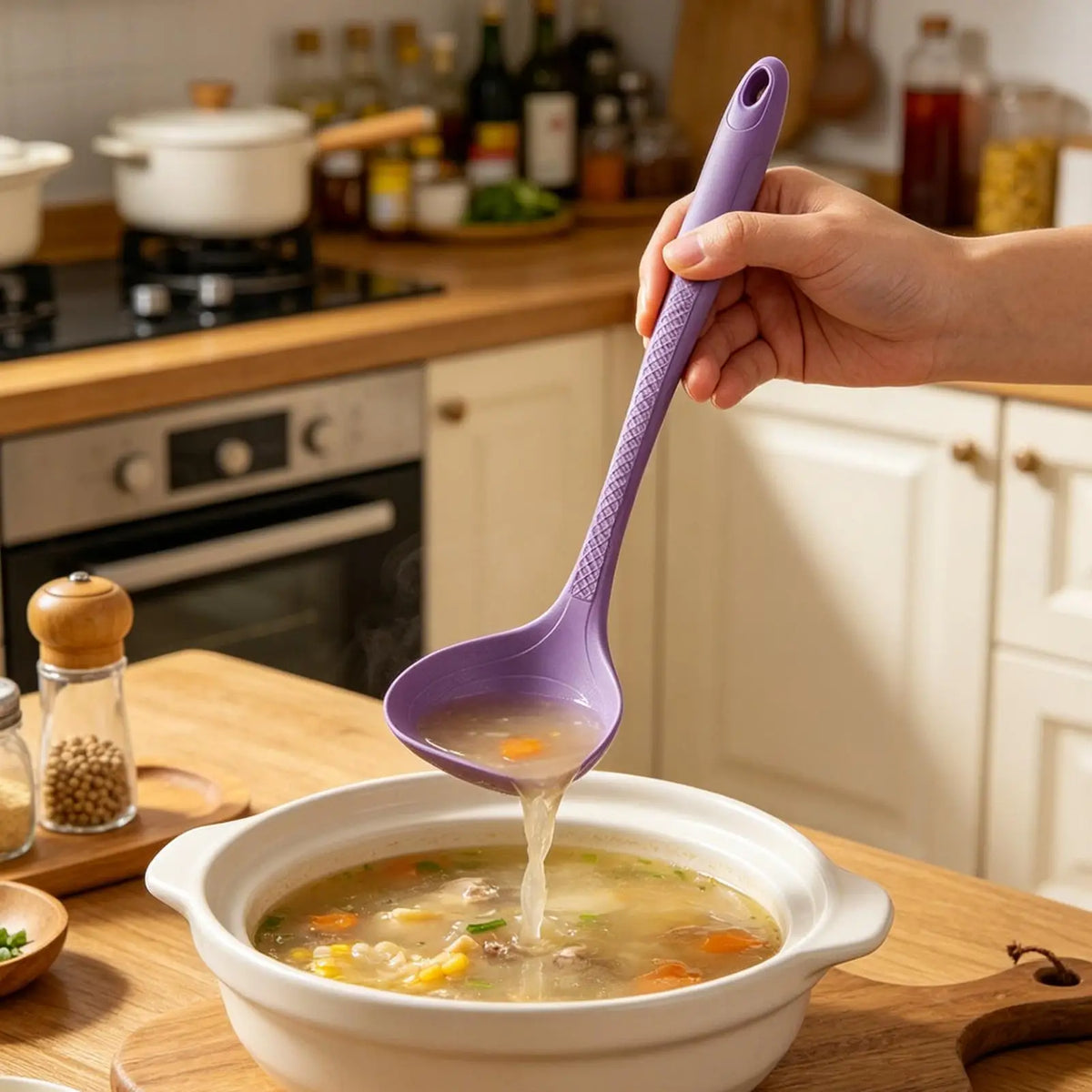 Silicone Soup Ladle – Heat Resistant Nonstick Kitchen Spoon Silicone Kitchen Ladle PLUSH