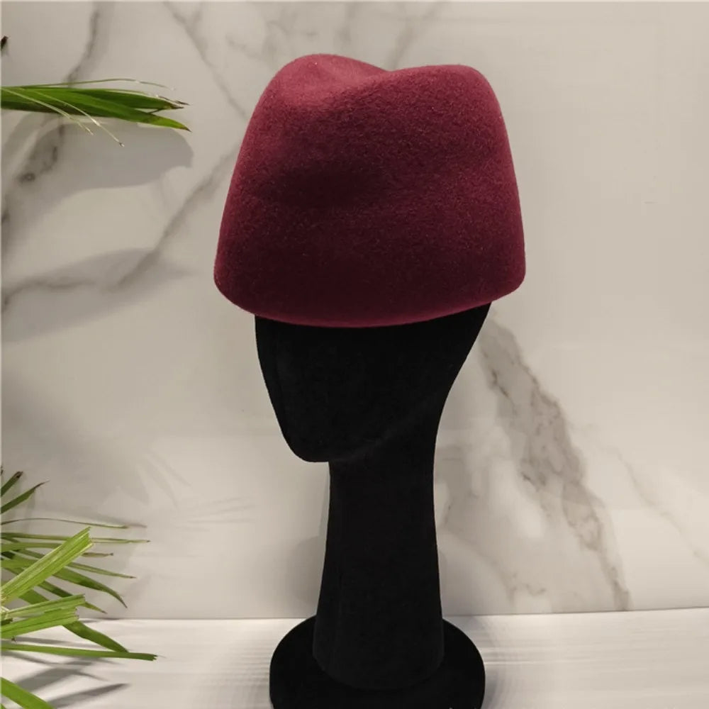 Women's Elegant Pillbox Hat | Dome Fedora Beret Formal Hat Formal Pillbox Hat PLUSH Dark Red