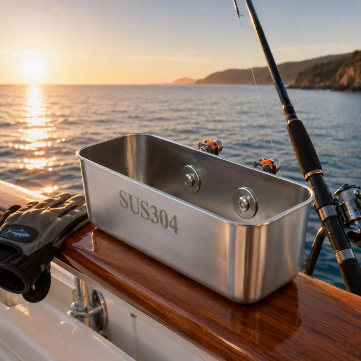 Rail Mounted Stainless Steel Fishing Box for Yacht Railing Rail Mount Fishing Box PLUSH