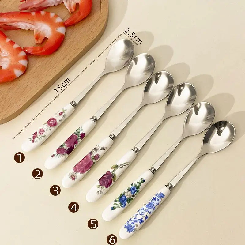 Stainless Steel Coffee Spoon with Ceramic Handle – 1pc Coffee Spoon PLUSH A random 1pcs
