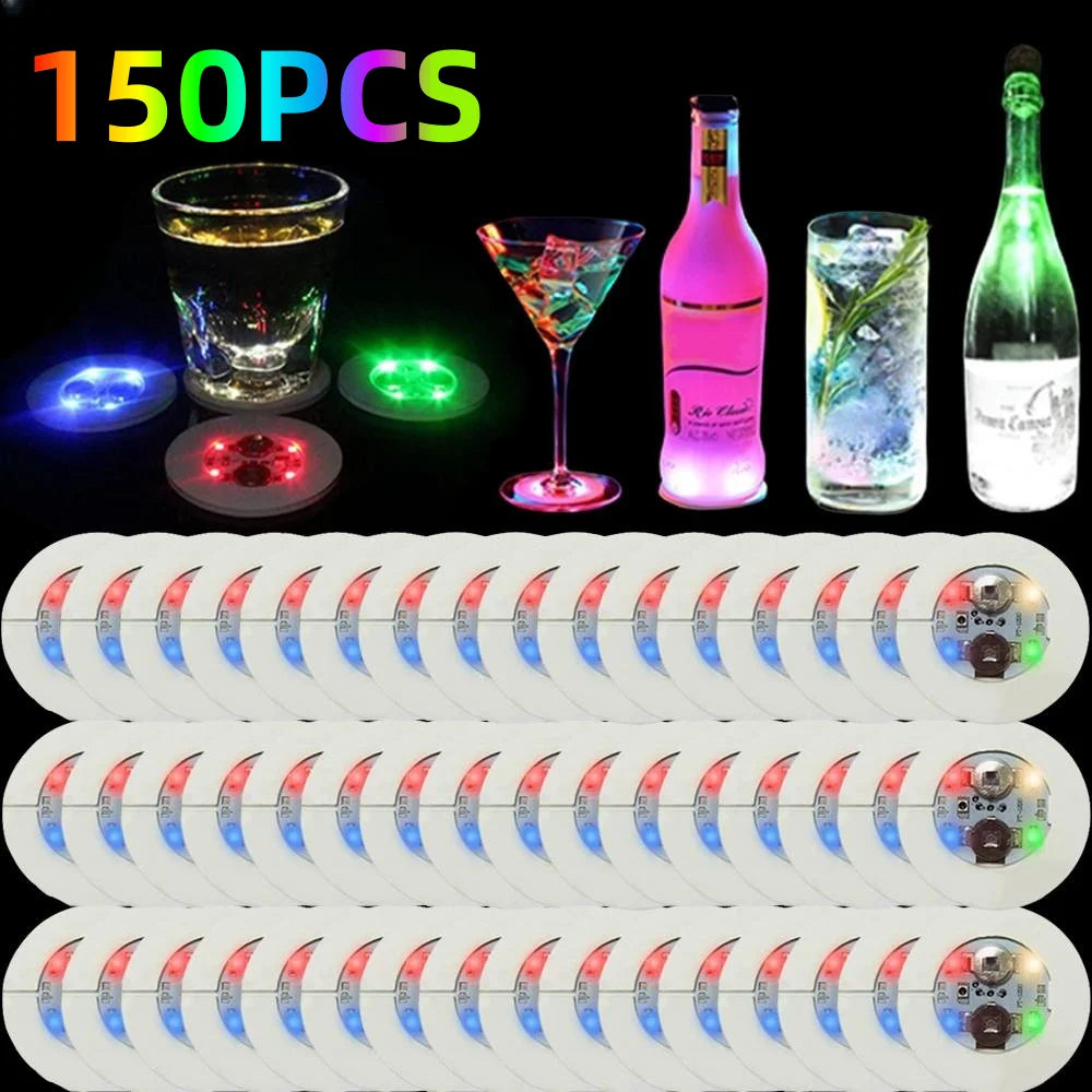 150pcs LED Luminous Coaster Stickers for Bar, Drinks & Bottles LED Party Coasters PLUSH