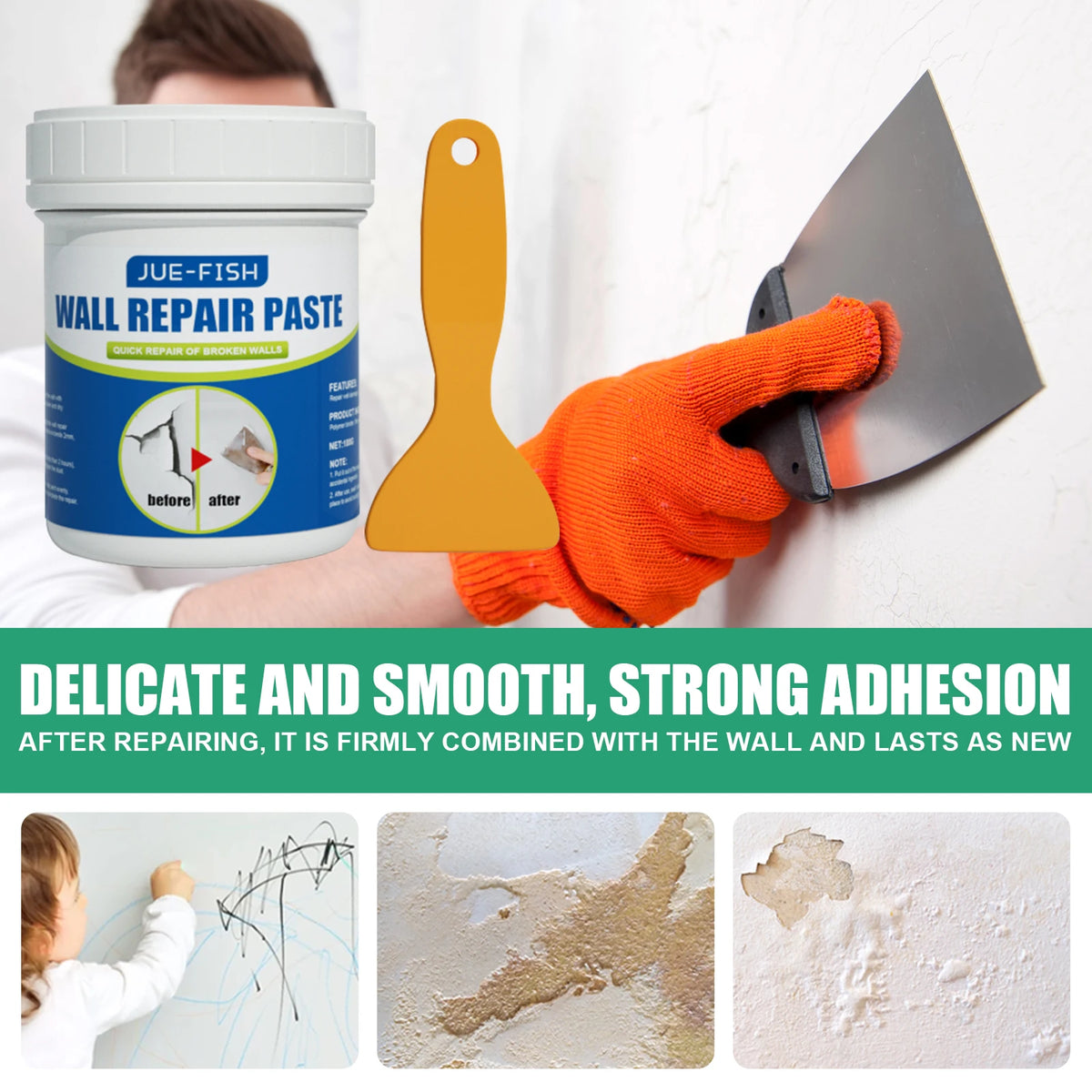 Waterproof Wall Repair Paste & Spatula – No-Mix Quick Dry Wall Repair Paste PLUSH
