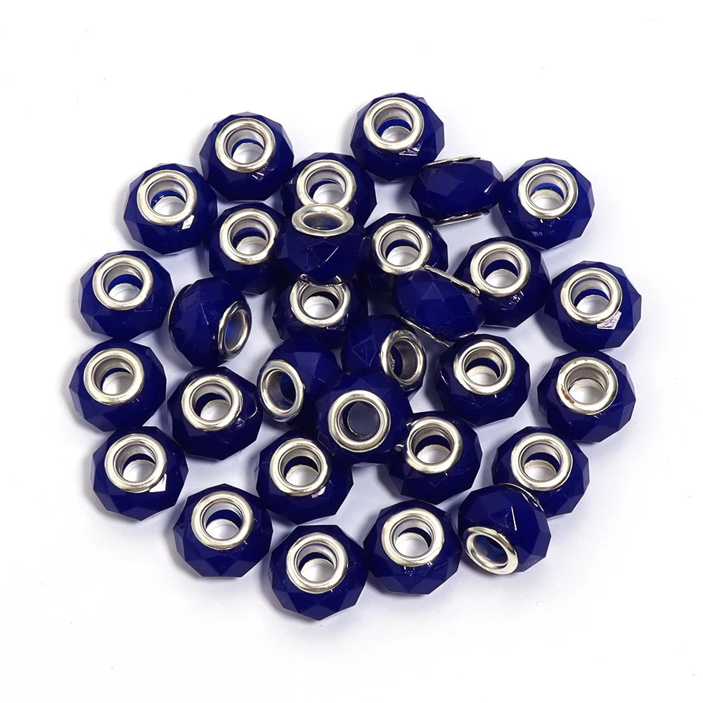 20pcs Faceted Resin Beads 14x9mm Big Hole DIY Jewelry Spacers Resin Spacer Beads PLUSH Dark Blue