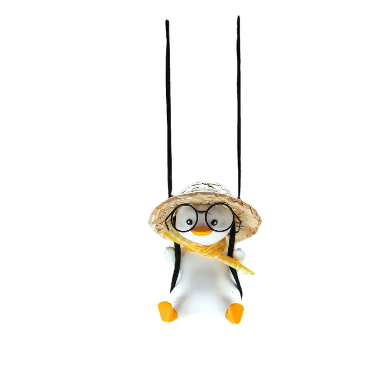 Swinging Duck Car Pendant with Glasses | Rearview Mirror Charm Car Mirror Pendant PLUSH White