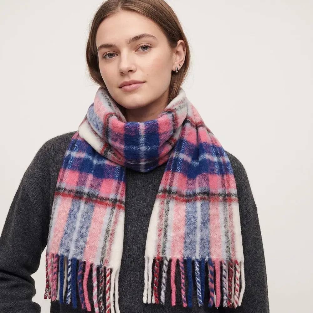 Women's Long Plaid Tassel Scarf – Plush Shawl Wrap All Seasons Scarf & Shawl Wrap PLUSH