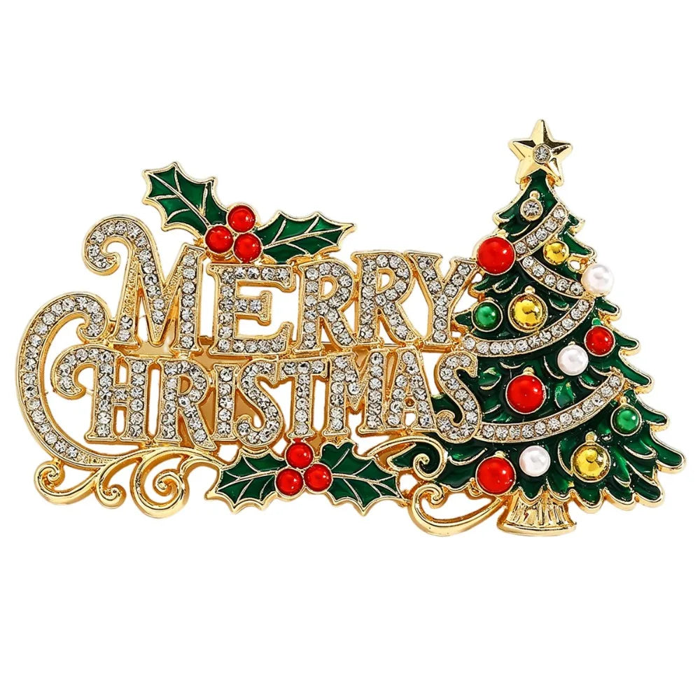 Enamel Rhinestone Christmas Brooch Pearl Lapel Pin Christmas Brooch Pin PLUSH Style 1