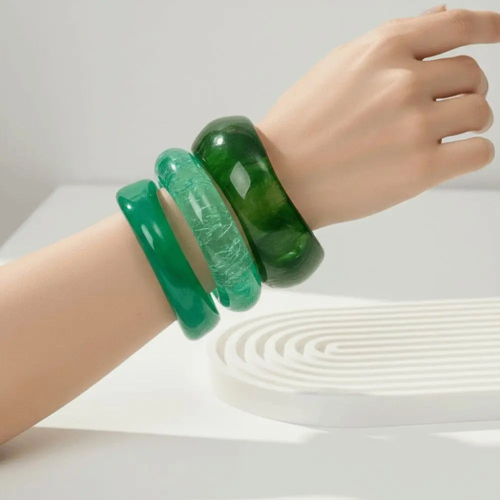Translucent Resin Bangles – Gradient Marbled Chunky Cuffs Resin Bangle Bracelet PLUSH