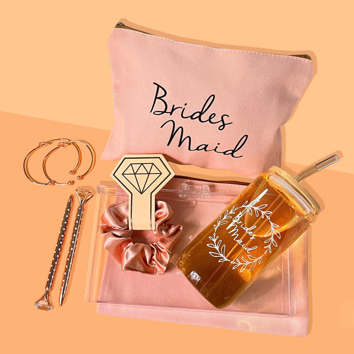Bridesmaid Proposal Gift Set – 16oz Glass Cup & Makeup Bag Bridesmaid Gift Set PLUSH