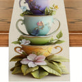 Teacup & Bird Table Runner – Artistic Home Décor Fabric Decorative Table Runner PLUSH A 33X275Cm