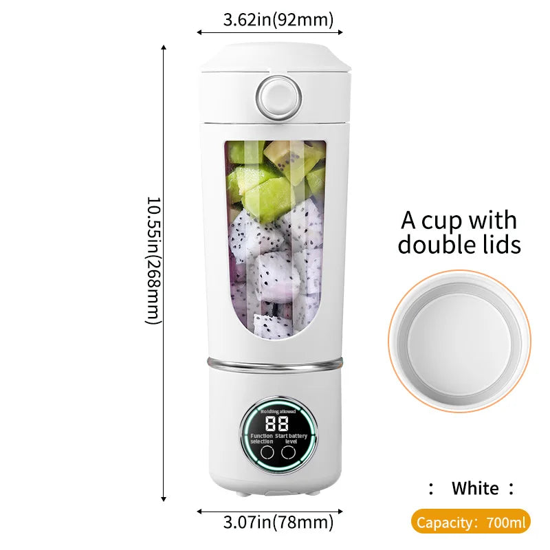 USB Rechargeable Portable Juicer Mini Blender Cup – Dual Lids Portable Juicer Blender PLUSH White