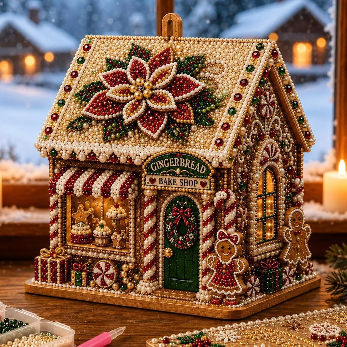 Wooden Christmas House Diamond Painting Set – 4-Sided Holiday Diamond Painting Kit PLUSH Christmas 7