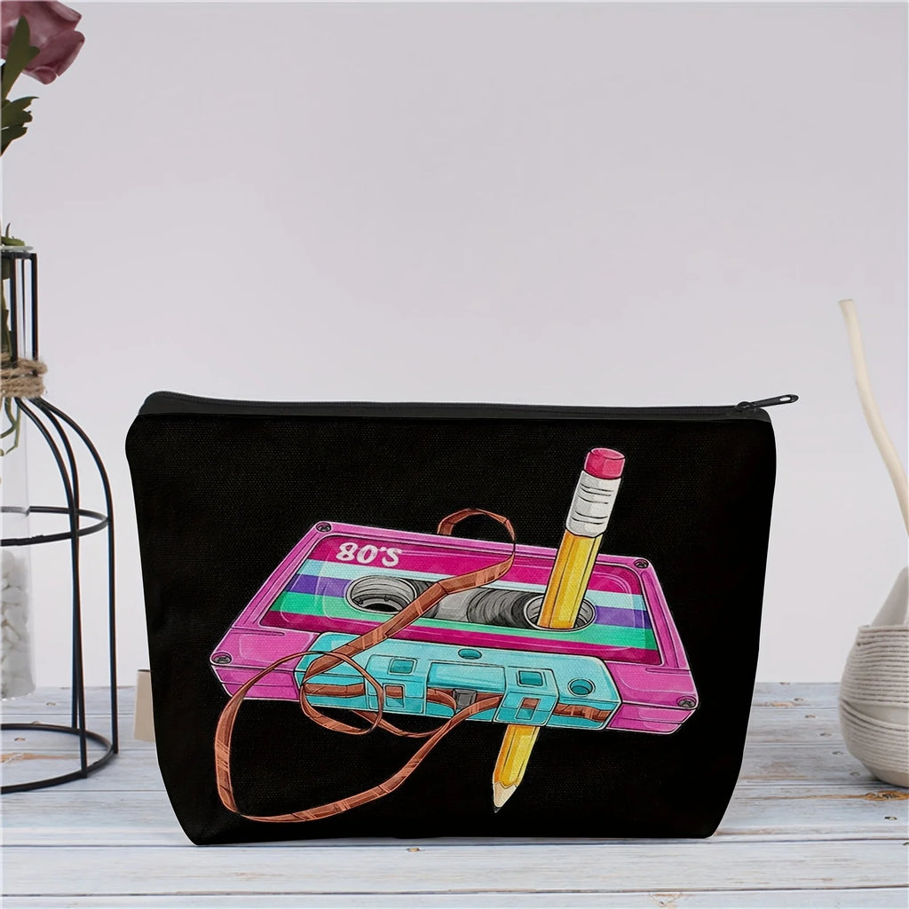 1980s Retro Tape Makeup Bag – Zipper Pouch & Jewelry Organizer Makeup Bag PLUSH