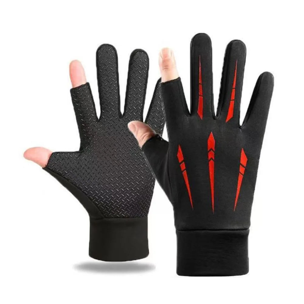 Winter Cycling Gloves – Waterproof Thermal Full Finger Cycling Gloves PLUSH Red Two Finger