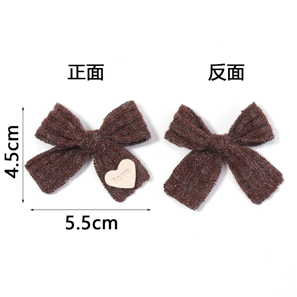 6pcs Knitted Bows Heart Tag – DIY Gift Craft Headwear Decor Craft Bow Set PLUSH