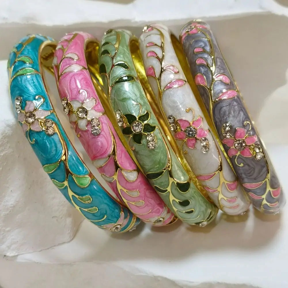 Chinese Cloisonne Enamel Flower Bangle Bracelet for Women Enamel Bangle Bracelet PLUSH
