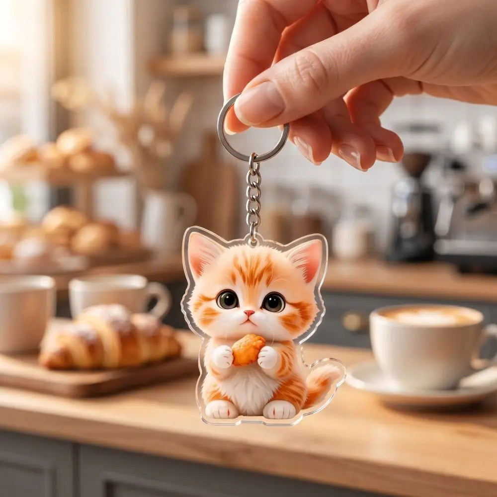 2D Flat Acrylic Cat Keychain – Cute Cartoon Bag Charm Acrylic Keychain Charm PLUSH