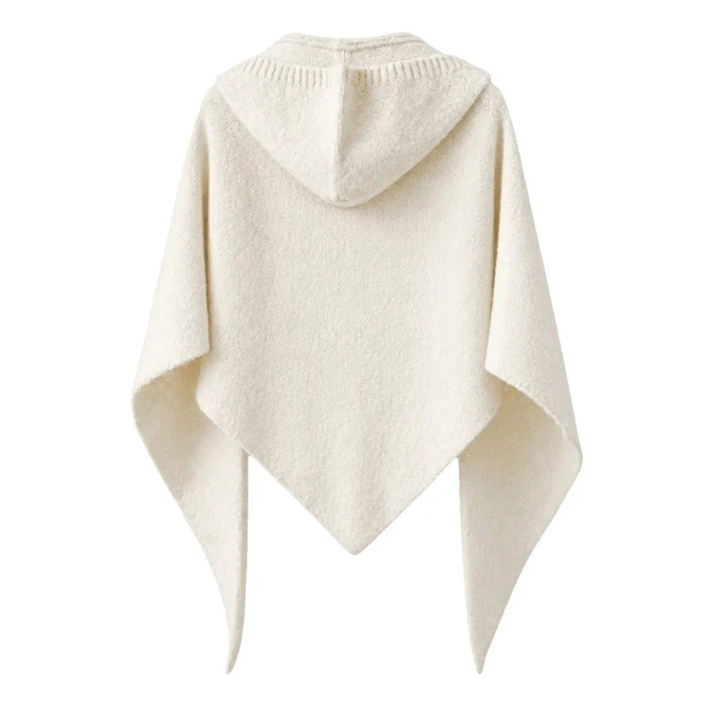 Women's Hooded Triangle Scarf Shawl – Knit Polyester Wrap Hooded Scarf Shawl PLUSH Beige