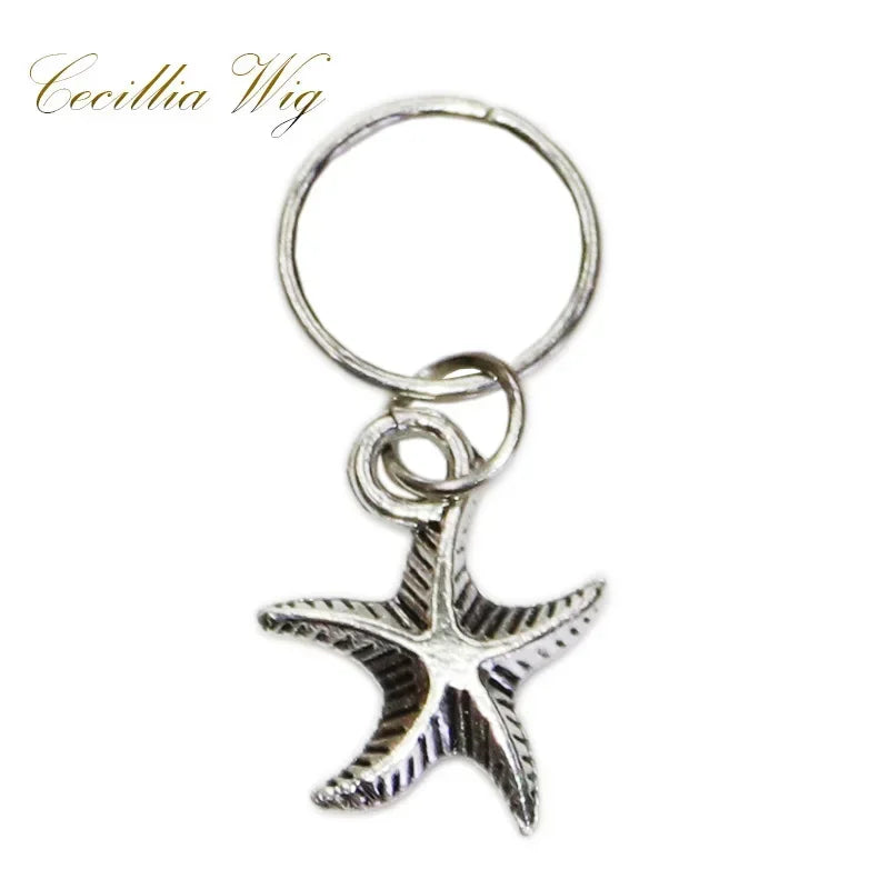 5pcs Dreadlock Beads Hair Braid Cuffs – Gold Leaf & Shell Rings Dreadlock Hair Cuffs PLUSH Silver sea star 5pcs
