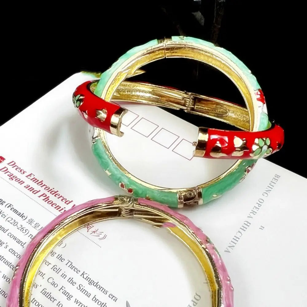 Chinese Cloisonné Enamel Peony Bangle – Vintage Filigree Bracelet Enamel Bangle Bracelet PLUSH