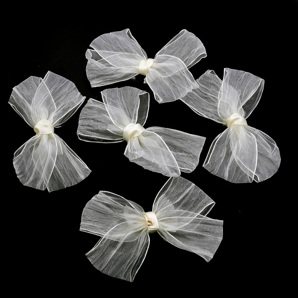 5pcs Satin Organza Ribbon Bows – DIY Crafts & Decoration Ribbon Bows PLUSH Beige 10.5-11.5cm