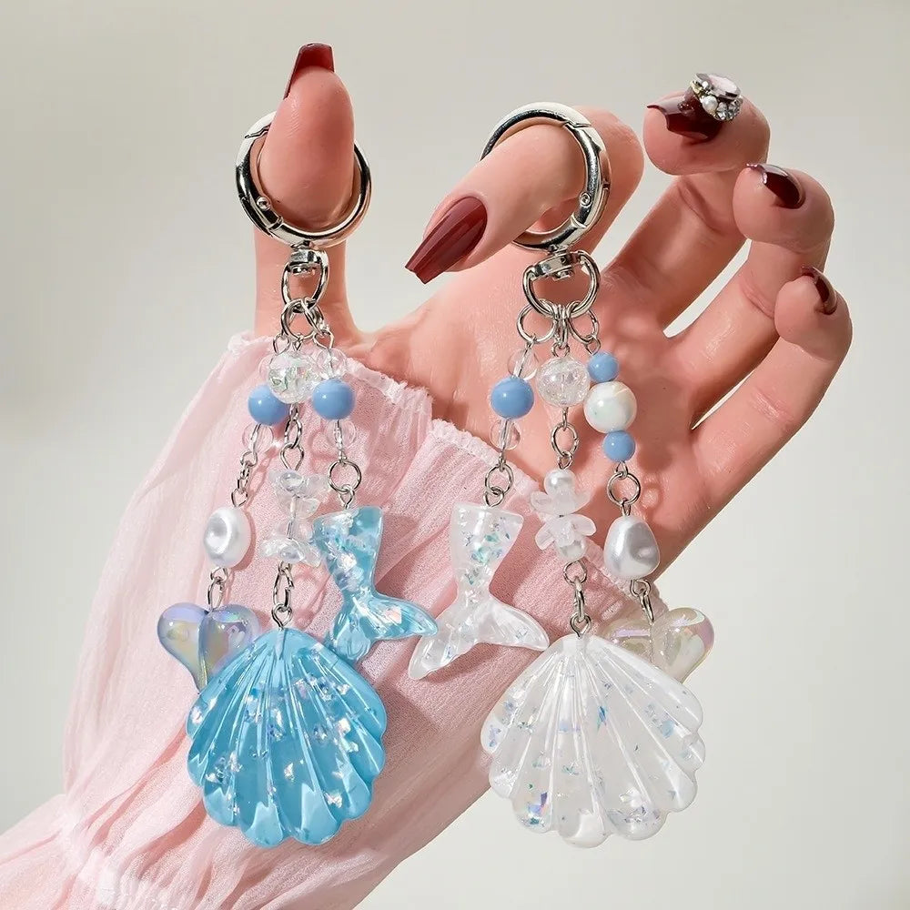 Shell Beaded Phone Charm Keychain – Glitter Sequin & Pearl Shell Charm Keychain PLUSH
