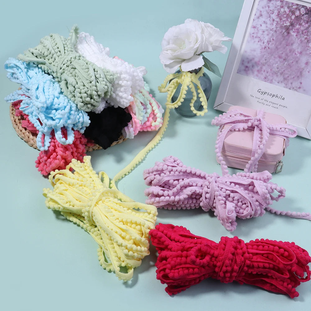 10 Yards Puffy Ball Lace Trim Ribbon – DIY Tassel Braided Rope Craft Trim Ribbon PLUSH