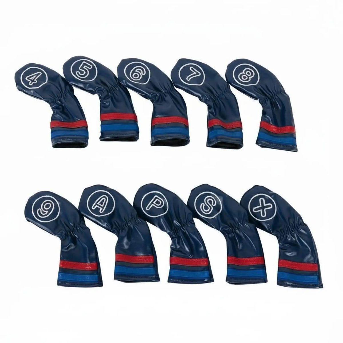 Golf Iron Head Covers Set – 10pc PU Leather Waterproof Embroidered Golf Iron Head Covers PLUSH DarkBlue