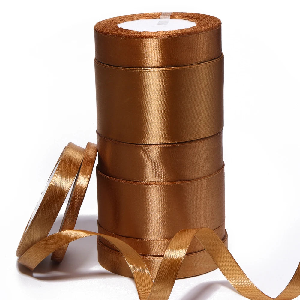 25 Yards Gold Brown Satin Ribbon – Gift Wrapping & DIY Decor Satin Craft Ribbon PLUSH