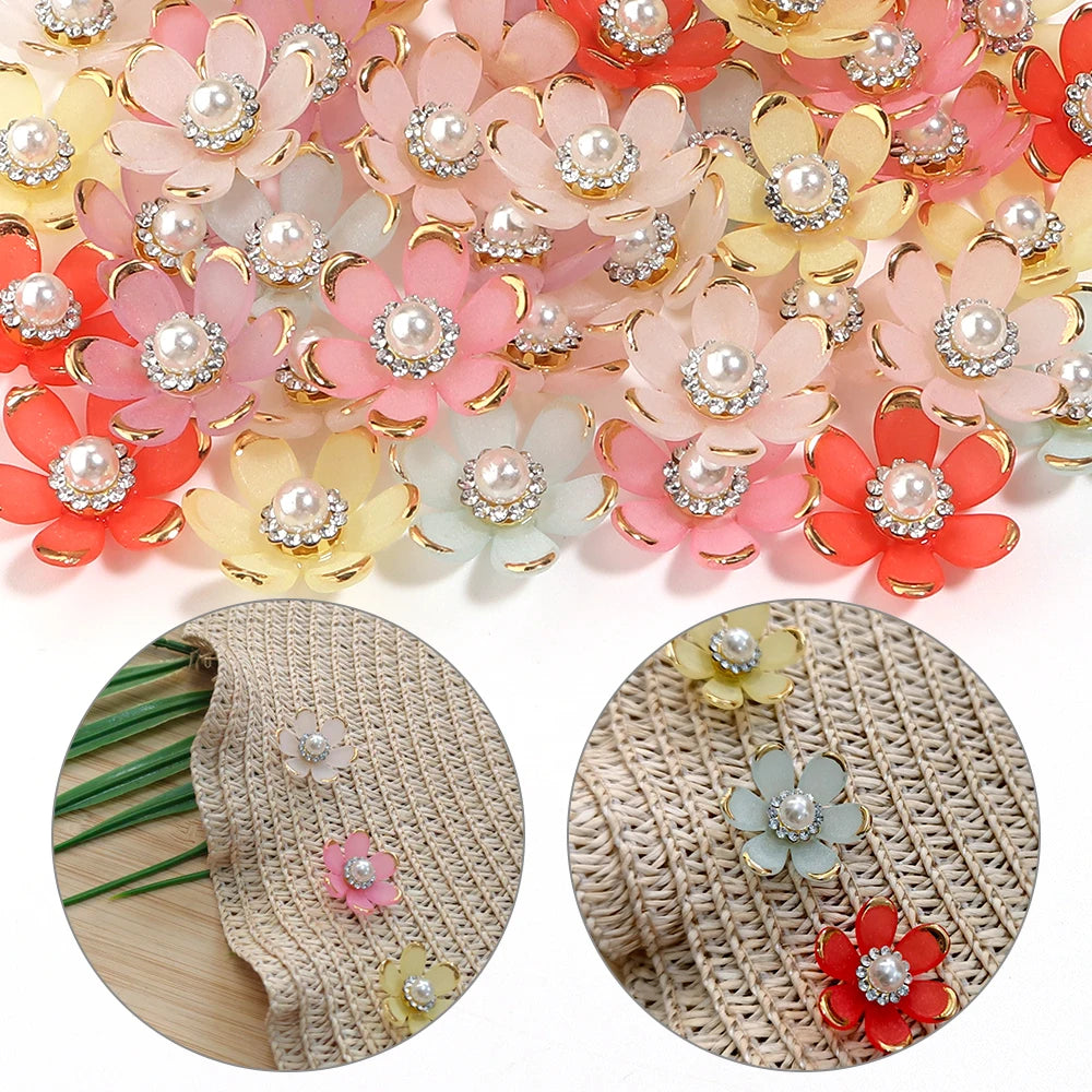 20pcs Gold-Trim Rhinestone Sunflower Flat Back Acrylic Beads DIY Flat Back Craft Beads PLUSH