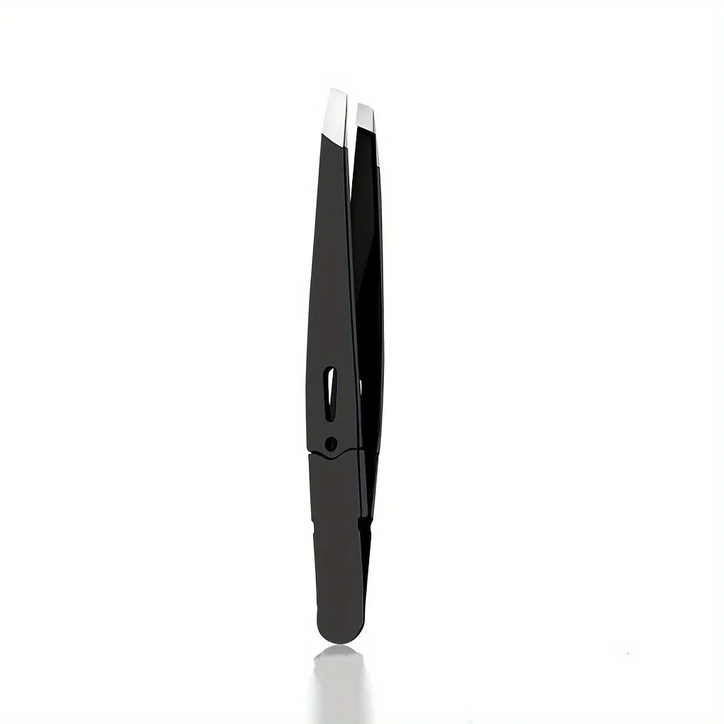 Pink Stainless Steel Slant-Tip Eyebrow Tweezers | Precision Eyebrow Tweezers PLUSH Black