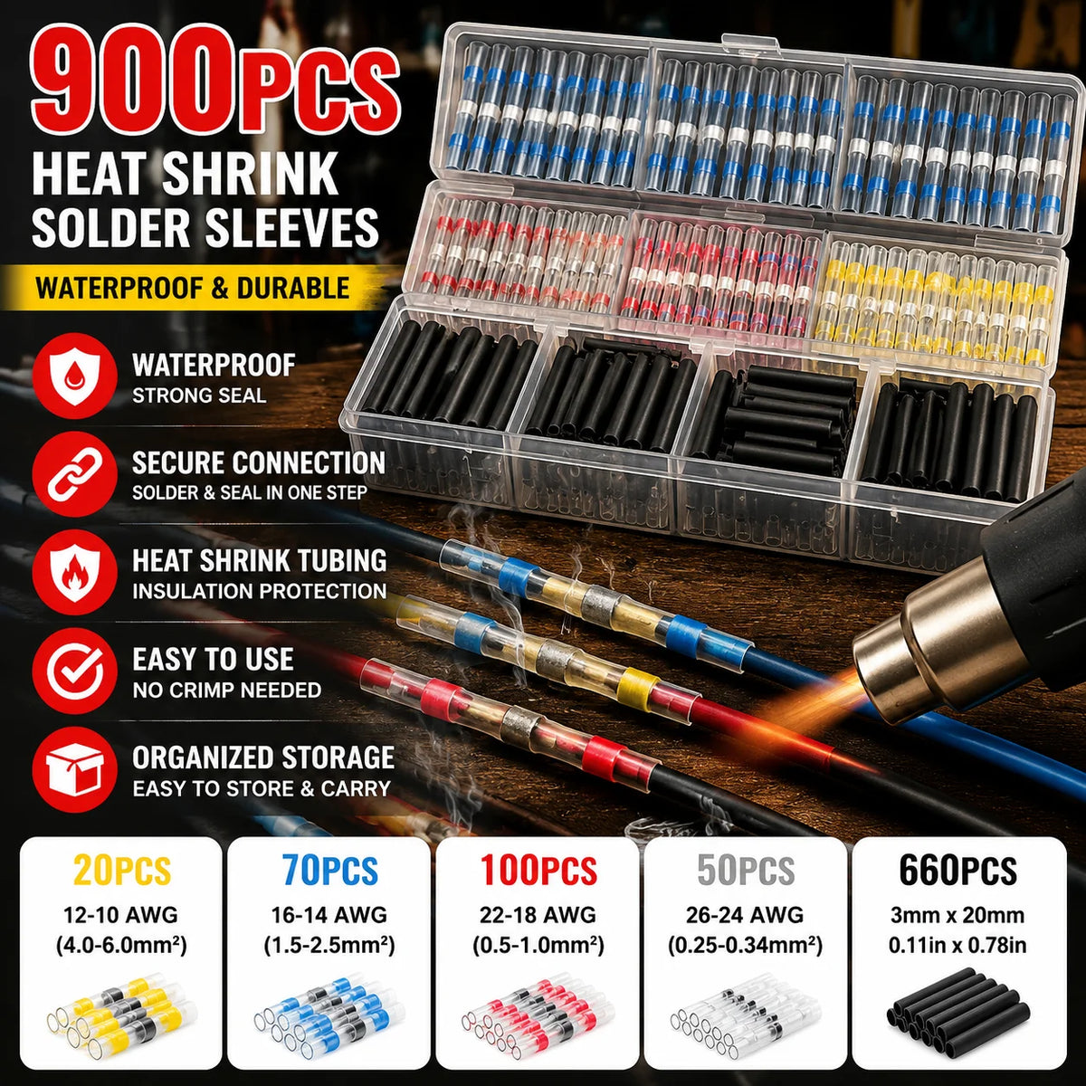 Solder Seal Heat Shrink Butt Connectors – Waterproof Kit Wire Connector Kit PLUSH