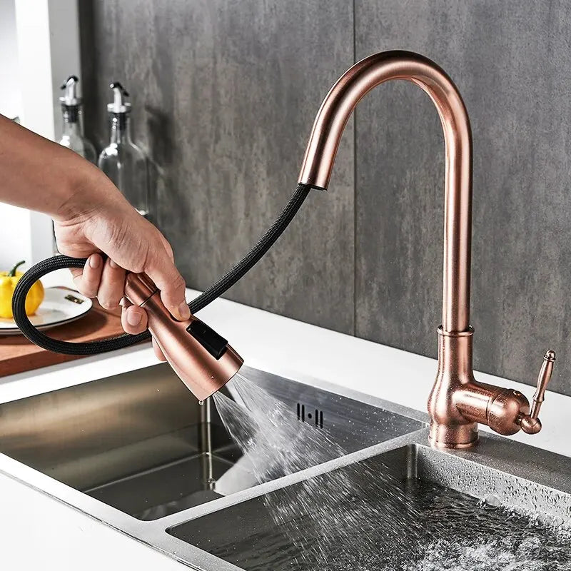 Pull Out Kitchen Faucet Antique Bronze Single Handle | EL9021 Kitchen Faucet PLUSH