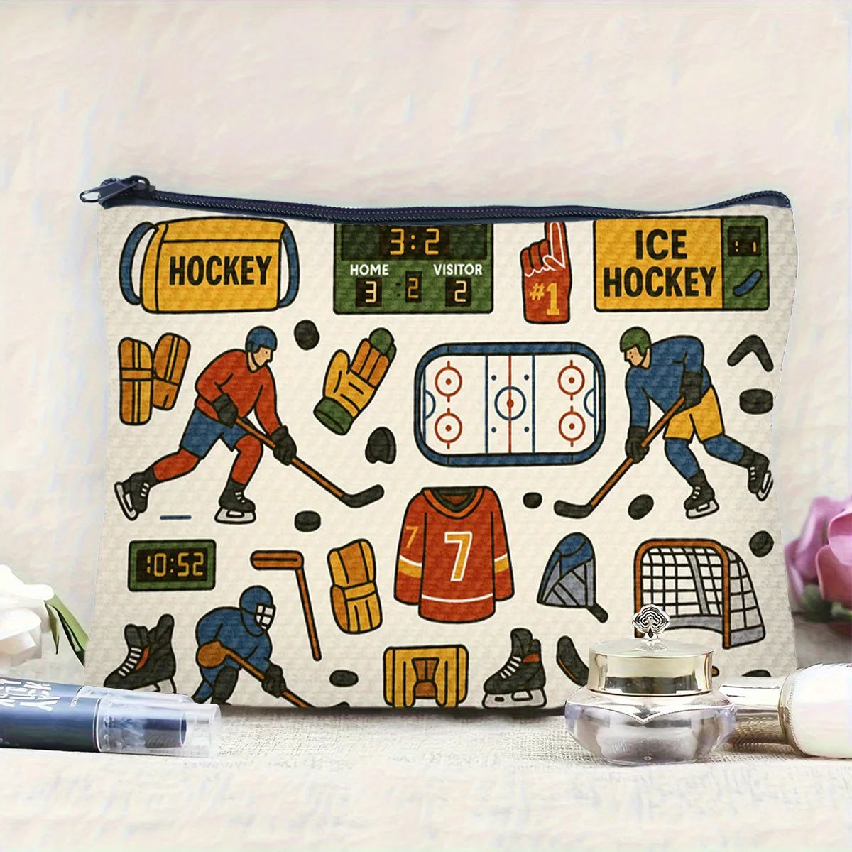 Ice Hockey Cosmetic Bag – Zipper Pouch & Jewelry Organizer Cosmetic Zipper Bag PLUSH