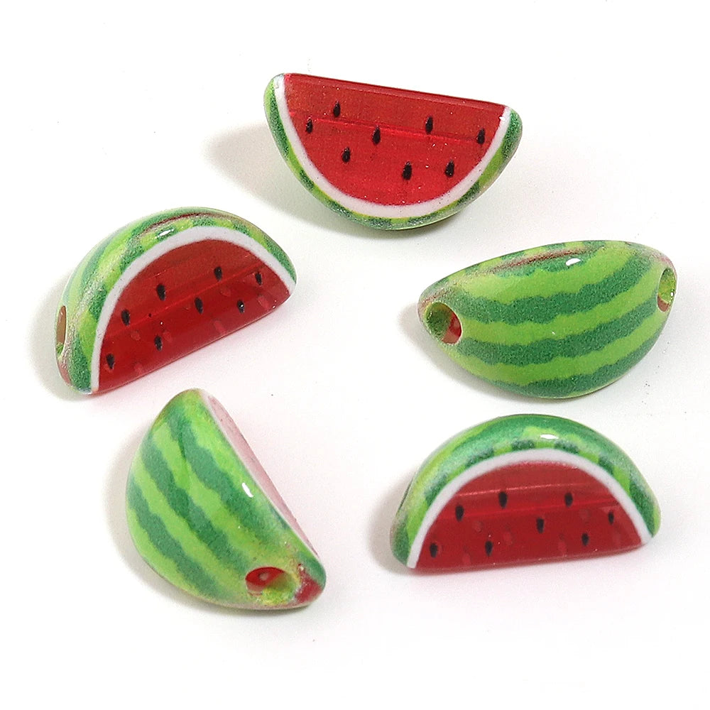 Watermelon Acrylic Fruit Spacer Beads – DIY Jewelry 5-10pcs Acrylic Spacer Beads PLUSH 02 x 5pcs