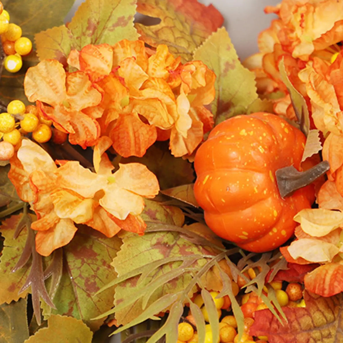 50cm Autumn Harvest Wreath – Maple Leaves & Pumpkin Door Decor Seasonal Door Wreath PLUSH