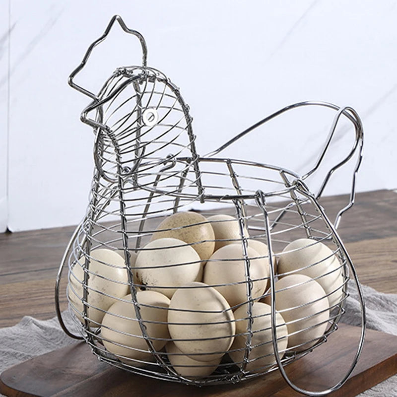 Metal Chicken Wire Egg Basket – Farmhouse Kitchen Organizer Wire Storage Basket PLUSH