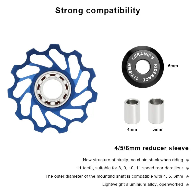 RIDERACE AL7075 Ceramic Rear Derailleur Pulley 11T – Road & MTB Derailleur Pulley Wheel PLUSH