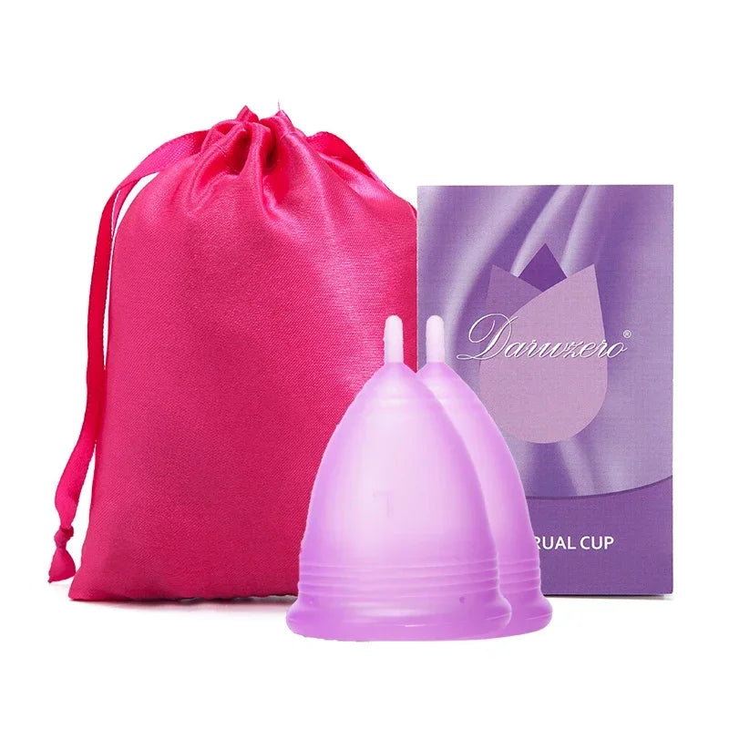 Medical Grade Silicone Menstrual Cup S & L | vive fit Menstrual Cup PLUSH 2Pcs-1Clothbag-Purpl L Size