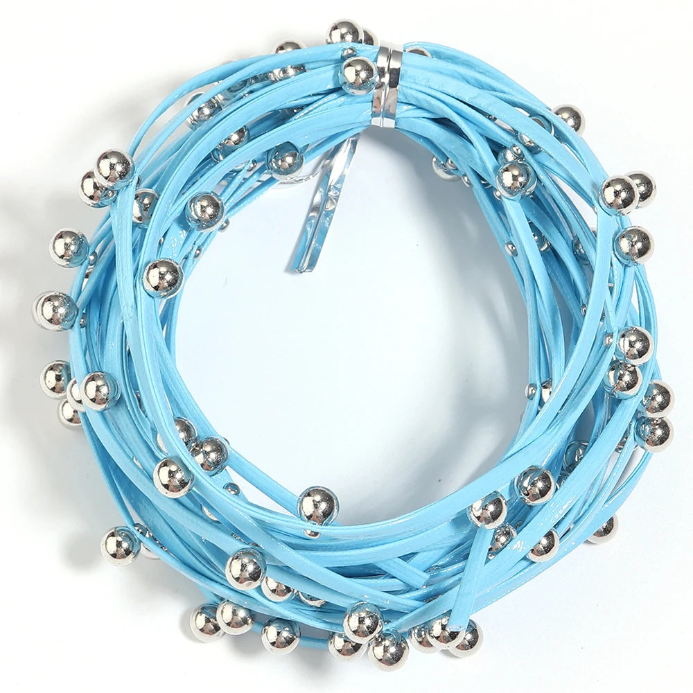5 Yards Studded PU Leather Cord with Metal Ball Beads – DIY Leather Jewelry Cord PLUSH blue