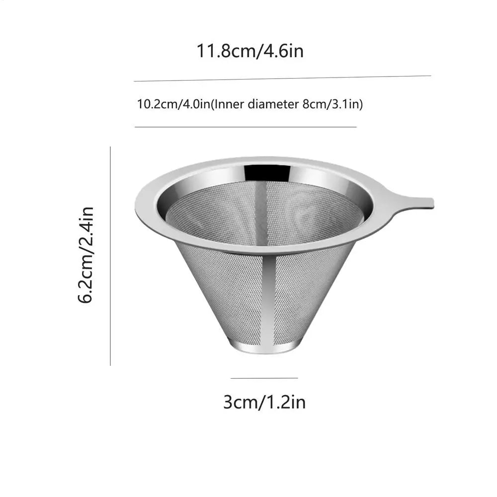 Stainless Steel Pour Over Coffee Filter – Reusable Double Layer Pour Over Coffee Filter PLUSH B
