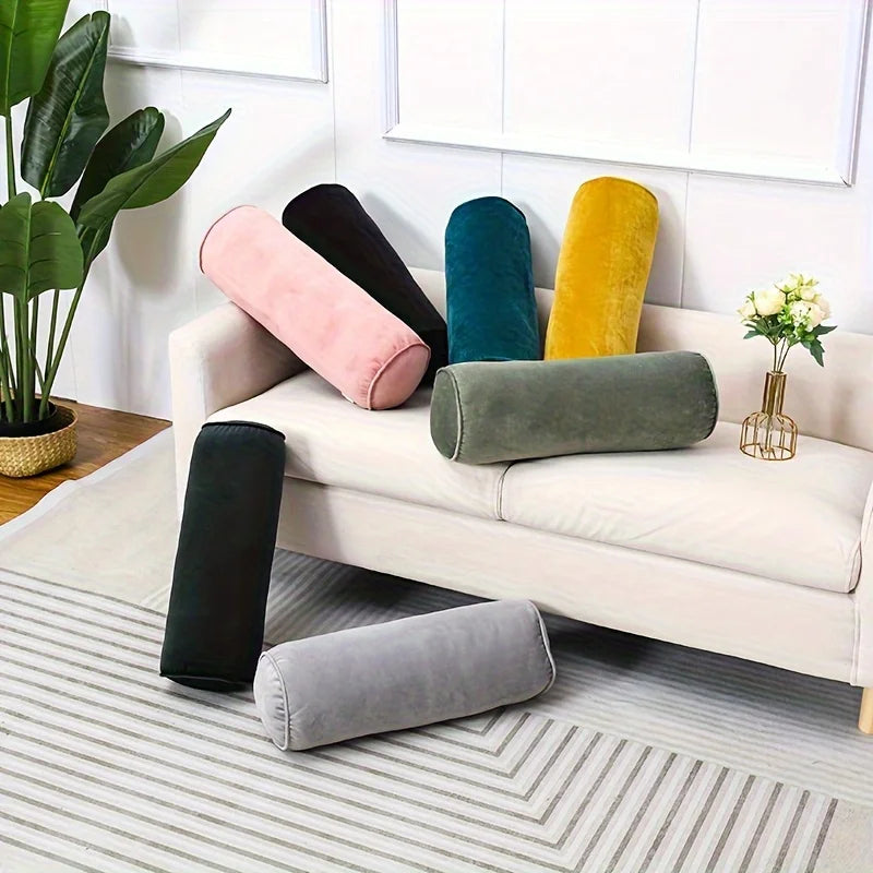 Classic Velvet Cylindrical Bolster Pillow | Soft Knit Home Decor Decorative Bolster Pillow PLUSH