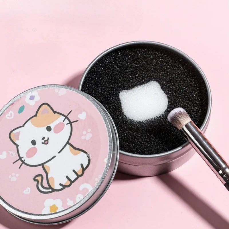 Cartoon Cat Makeup Brush Cleaner Set – Portable Sponge Case Makeup Brush Cleaner PLUSH Default Title