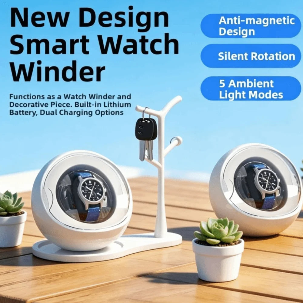 Automatic Watch Winder Silent Motor & 5-Color Ambient Lights Watch Winder Box PLUSH
