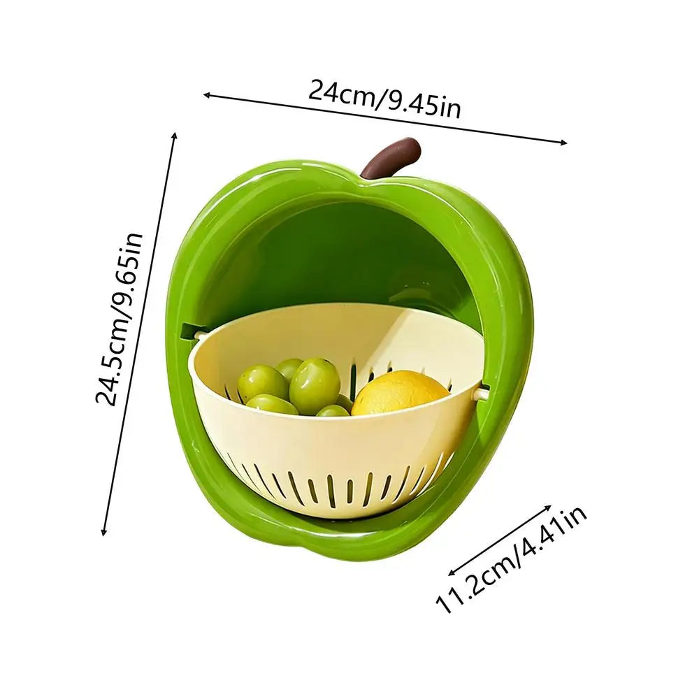 Double Layer Fruit & Vegetable Drain Basket with Handle Kitchen Drain Basket PLUSH Green