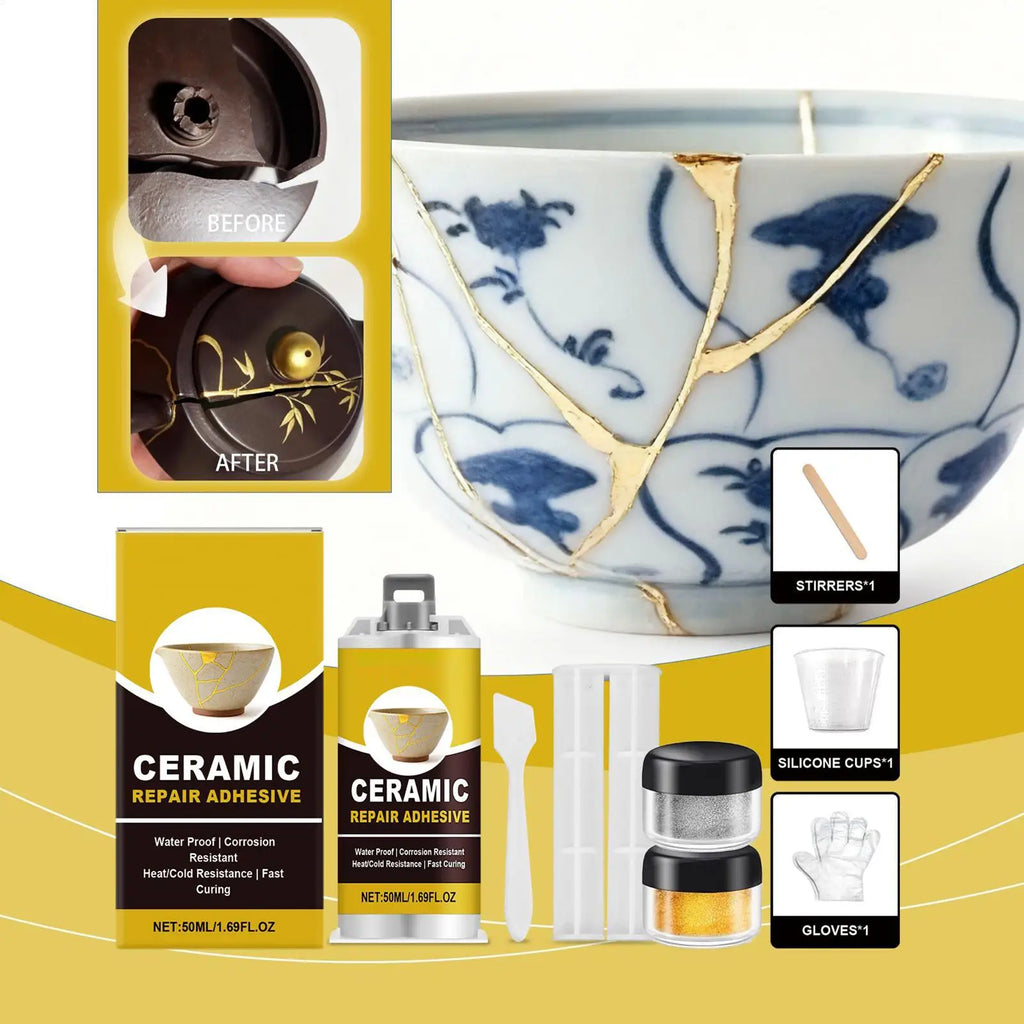 Gold Kintsugi Ceramic Repair Kit – Food-Safe Adhesive Ceramic Repair Kit PLUSH
