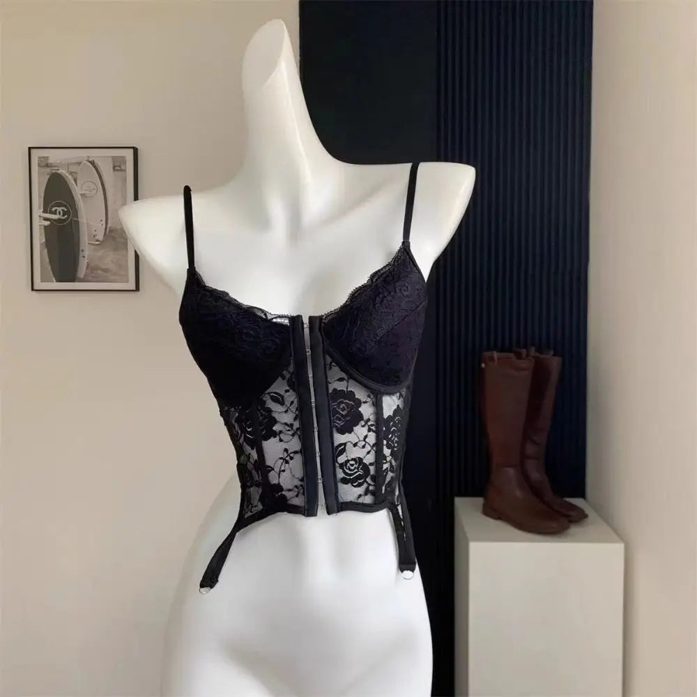 Y2K V-Neck Lace Corset Camisole Top | Adjustable Straps Lace Corset Camisole PLUSH
