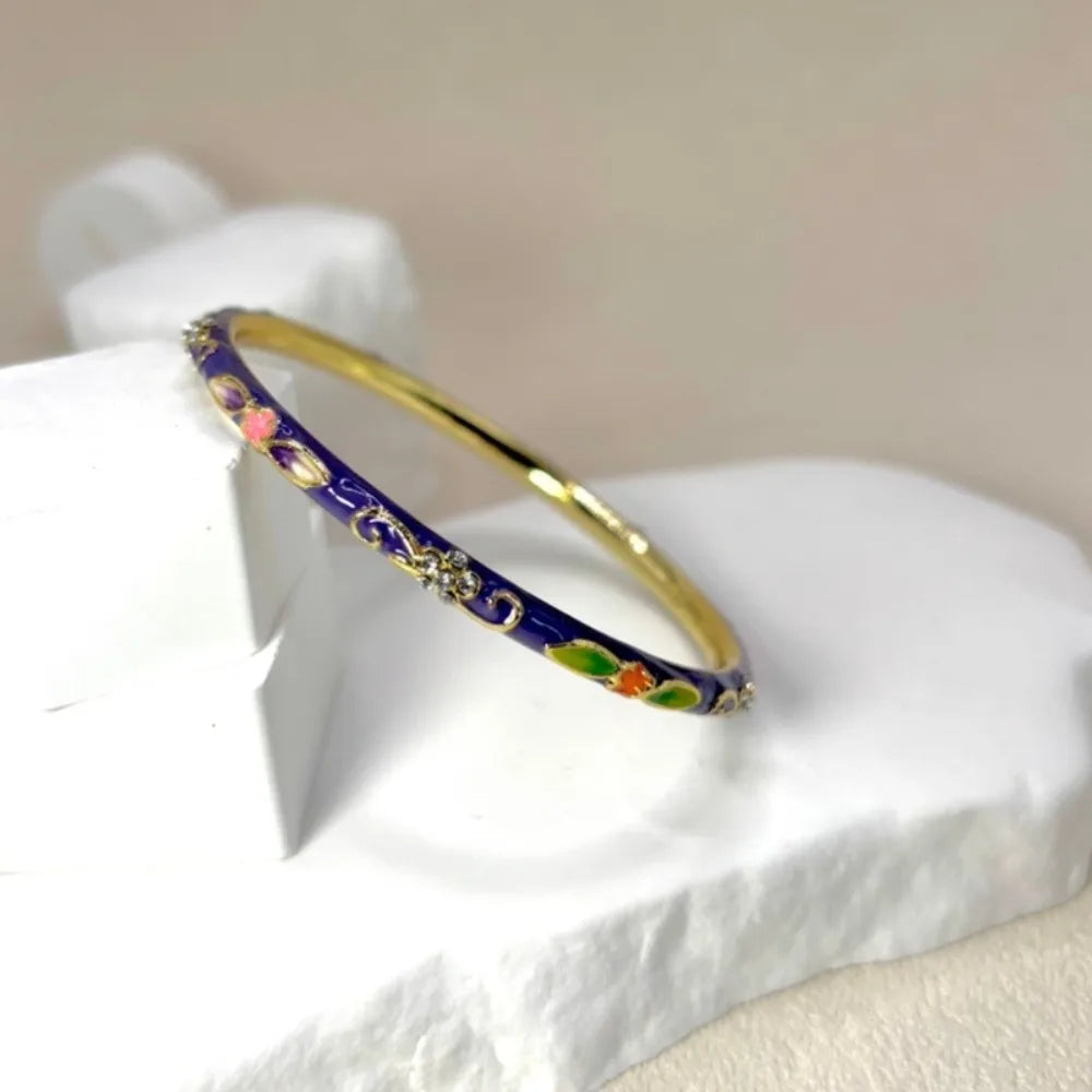 Vintage Cloisonné Enamel Floral Bangle – Women's Bracelet Enamel Bangle Bracelet PLUSH Purple